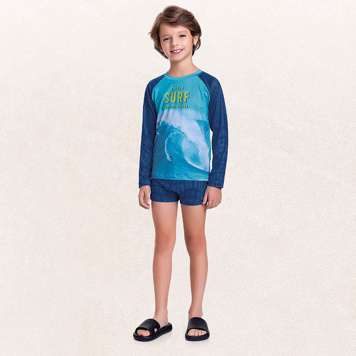 Conjunto camiseta manga longa e sunga surf