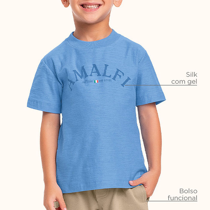 Conjunto camiseta em meia malha flamê e bermuda em moletinho com bolso funcional