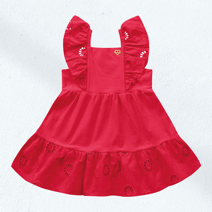 Vestido em cotton flamê com babados em laise
