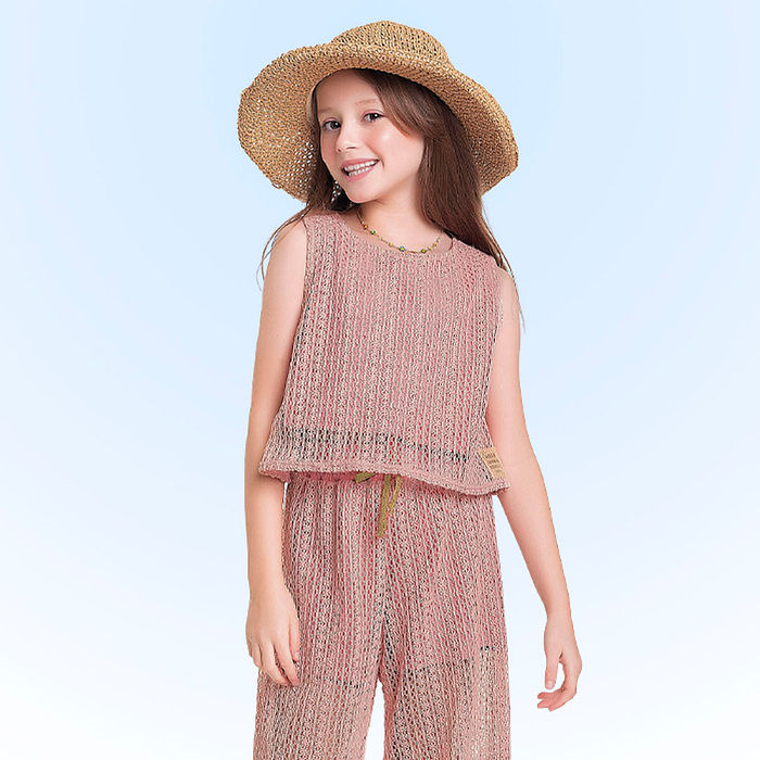 Conjunto regata e calça wide leg em tecido tricot