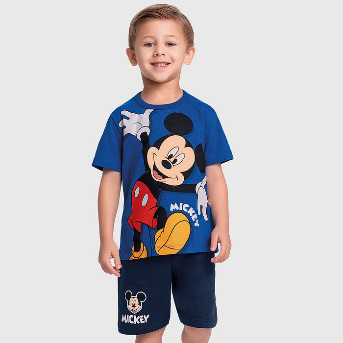 Conjunto camiseta meia malha e bermuda moletinho do Mickey
