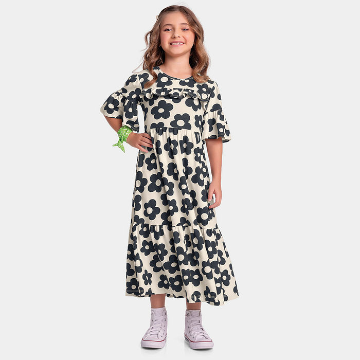 Vestido midi floral em cotton leve