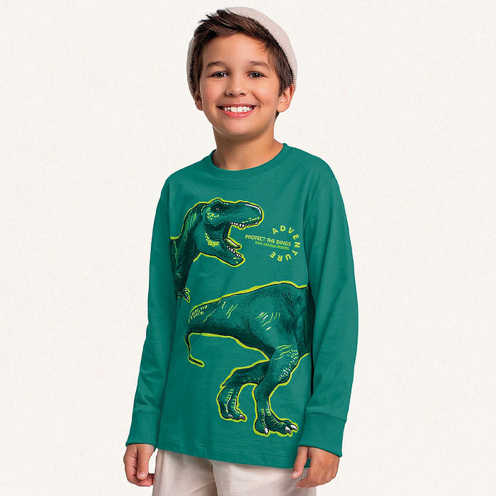 Camiseta manga longa em meia malha dino