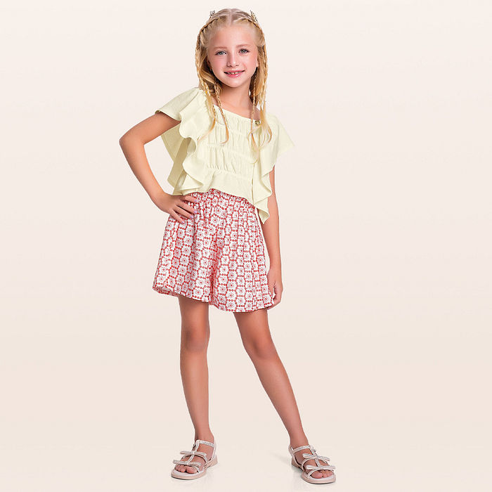 Conjunto blusa e short mini flor