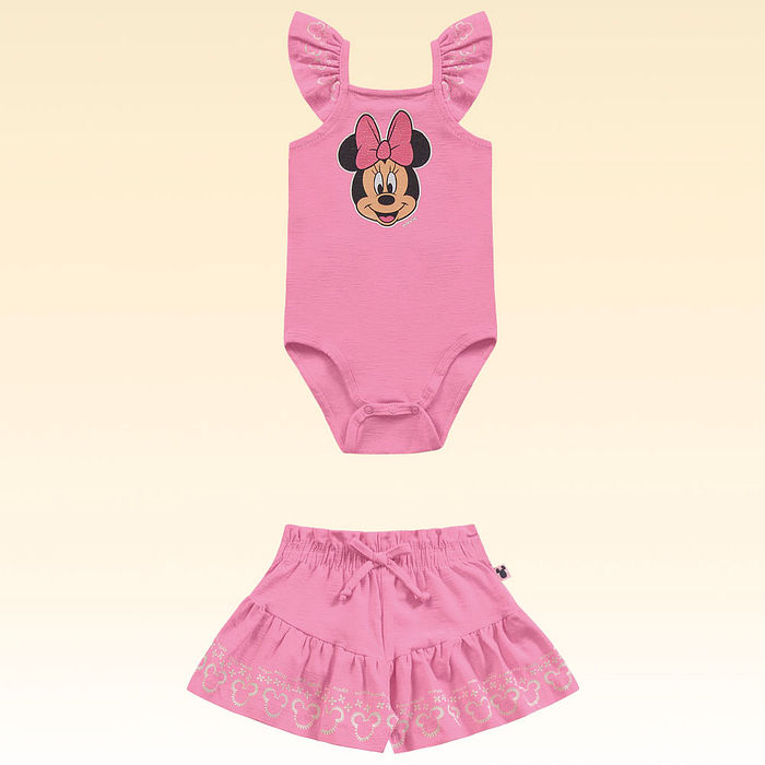 Conjunto body e short em cotton flamê minnie