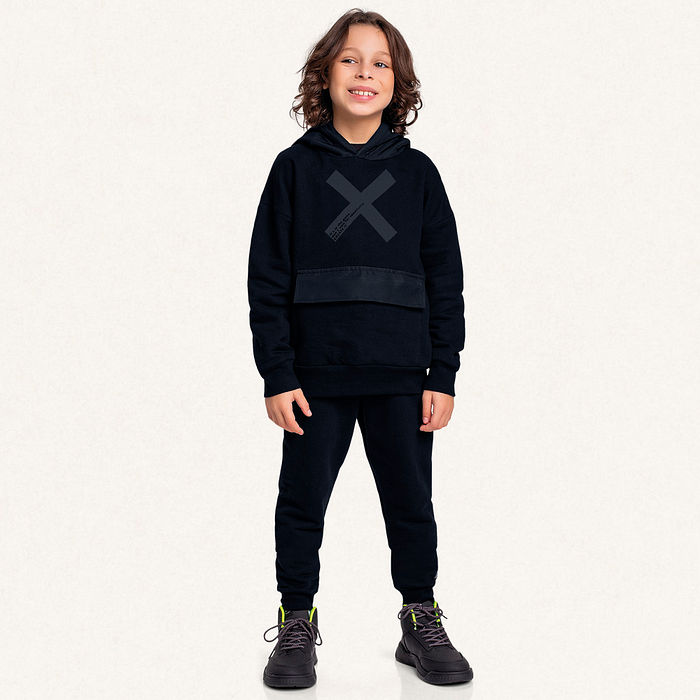 Conjunto blusão com capuz e bolso e calça em moletom