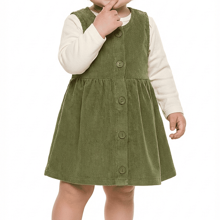 Conjunto body manga longa em cotton e vestido em veludo cotelê