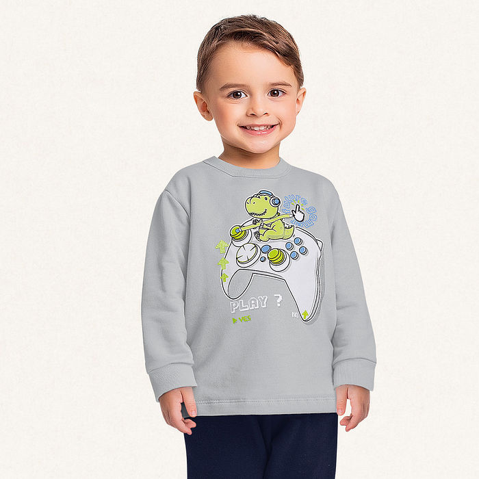 Conjunto blusão e calça em moletom play dino
