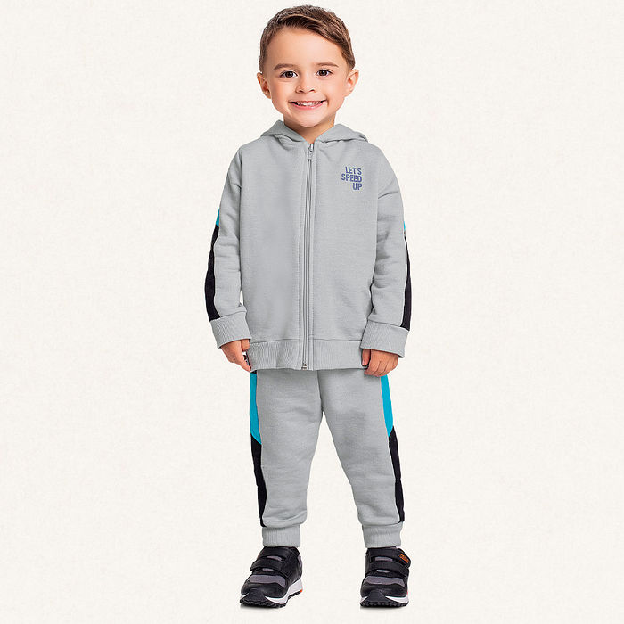 Conjunto jaqueta com capuz e calça em moletom molinê let's speed up