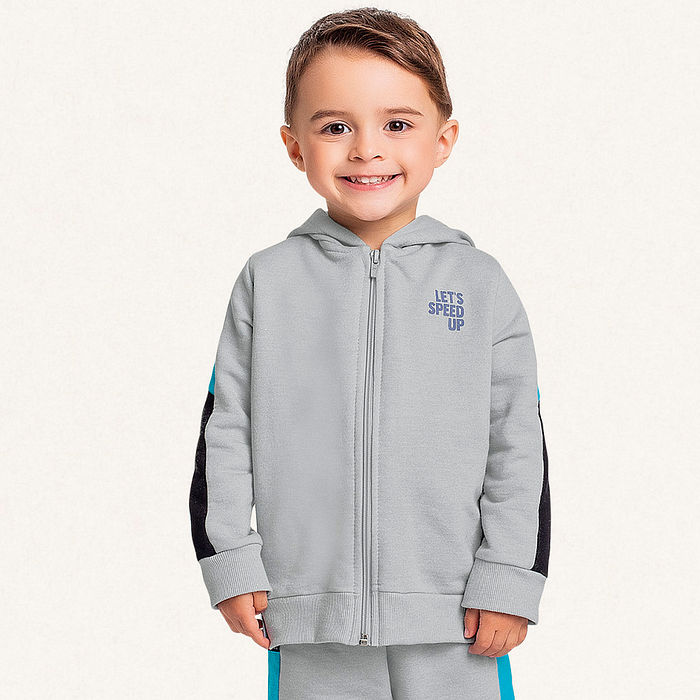 Conjunto jaqueta com capuz e calça em moletom molinê let's speed up