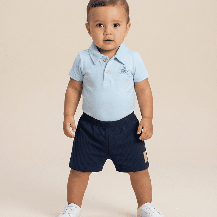 Conjunto bebê body polo e bermuda de moletinho