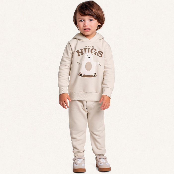 Conjunto blusão com capuz e calça em moletom warm hugs