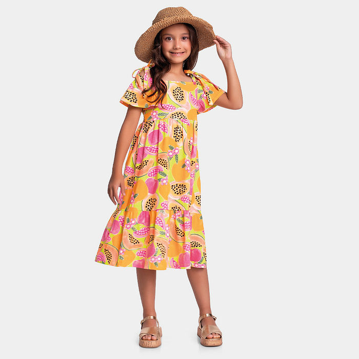 Vestido de frutas com alças de amarração
