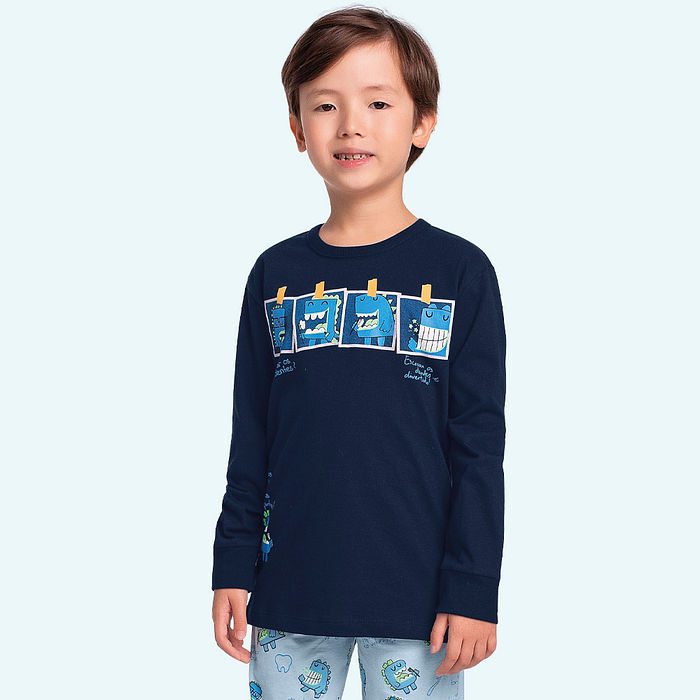 Conjunto pijama dentinhos camiseta manga longa e calça