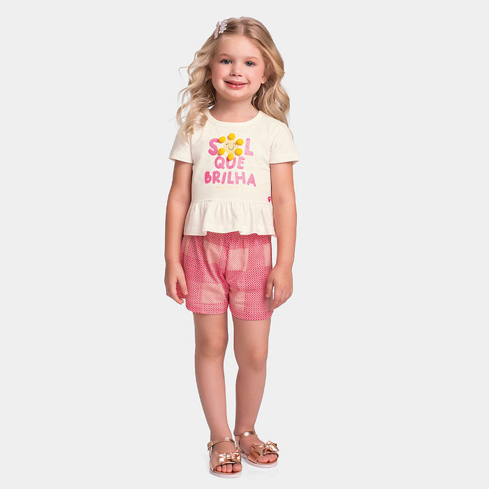 Conjunto blusa com pompom e short xadrez