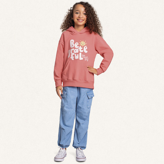 Blusão com capuz em moletom be grateful