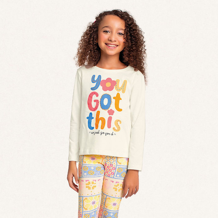 Conjunto blusa manga longa em meia malha e legging em cotton leve you got this