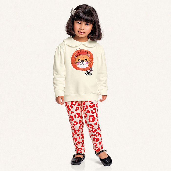 Conjunto blusão em moletom e legging em molecotton leãozinho