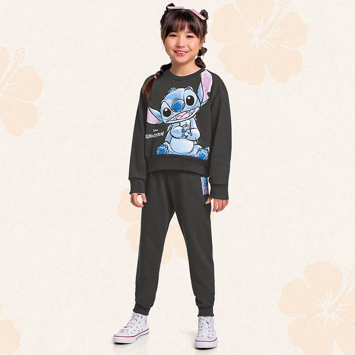 Conjunto blusão e calça em moletom Lilo & Stitch