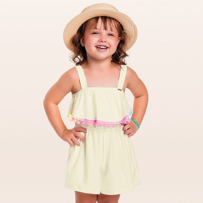 Macacão em cotton flamê pompom