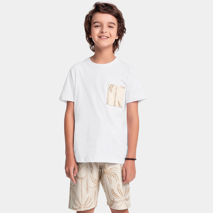 Conjunto surf camiseta e bermuda moletinho com cadarço decorativo