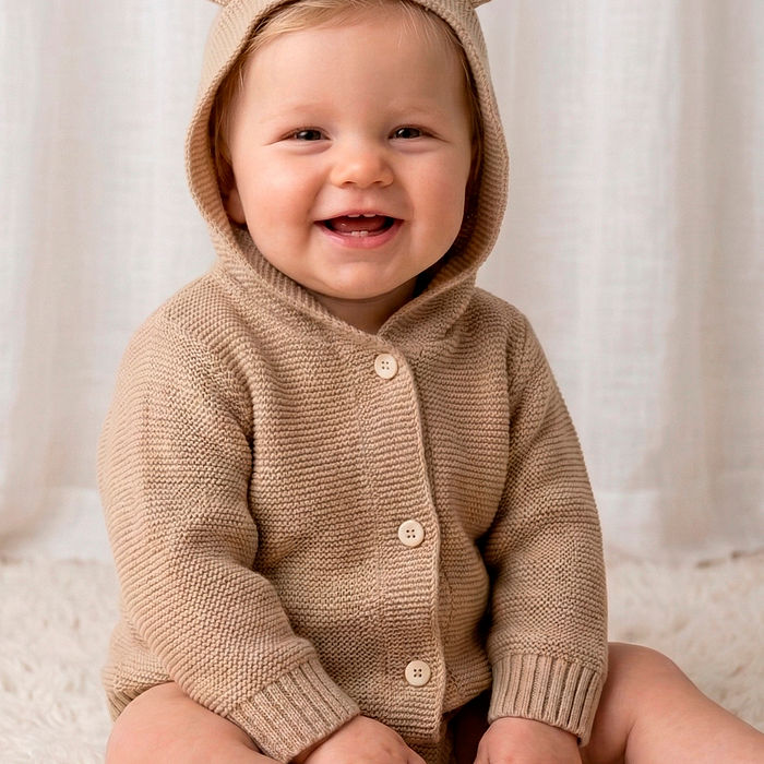 Casaco aberto com capuz Tricot