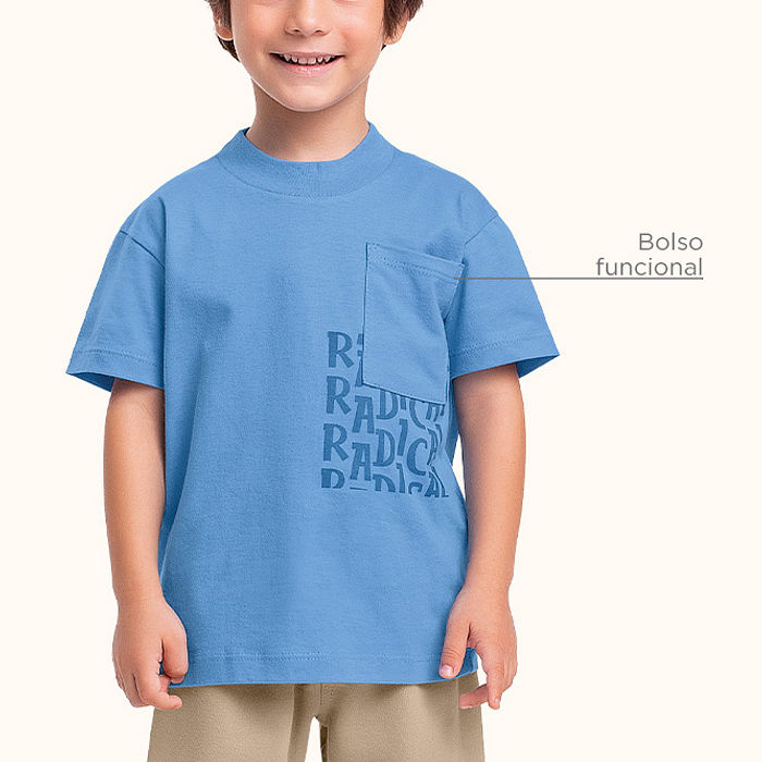 Conjunto camiseta em meia malha com bolso funcional e bermuda em moletinho