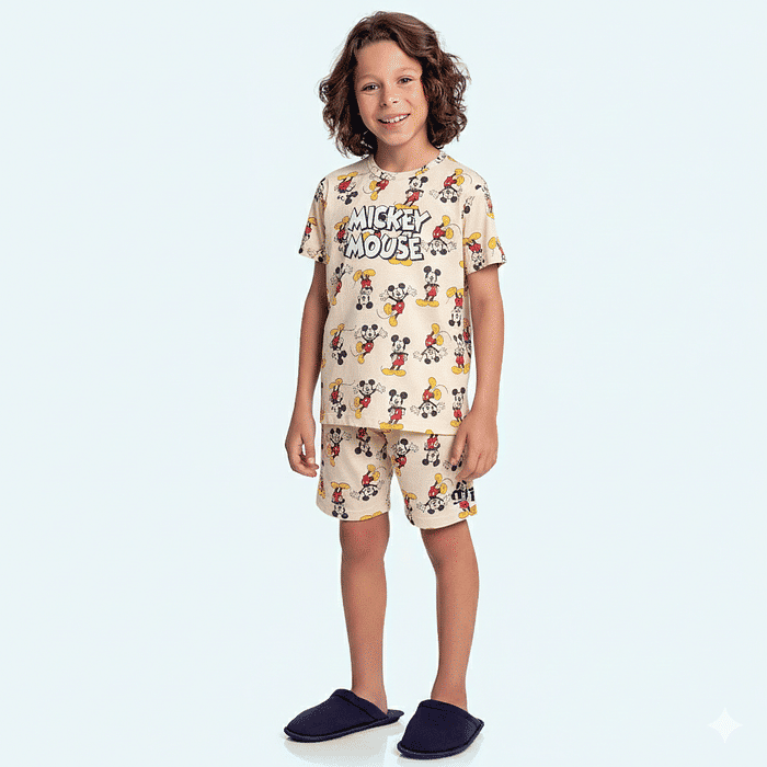 Conjunto pijama camiseta e bermuda Mickey