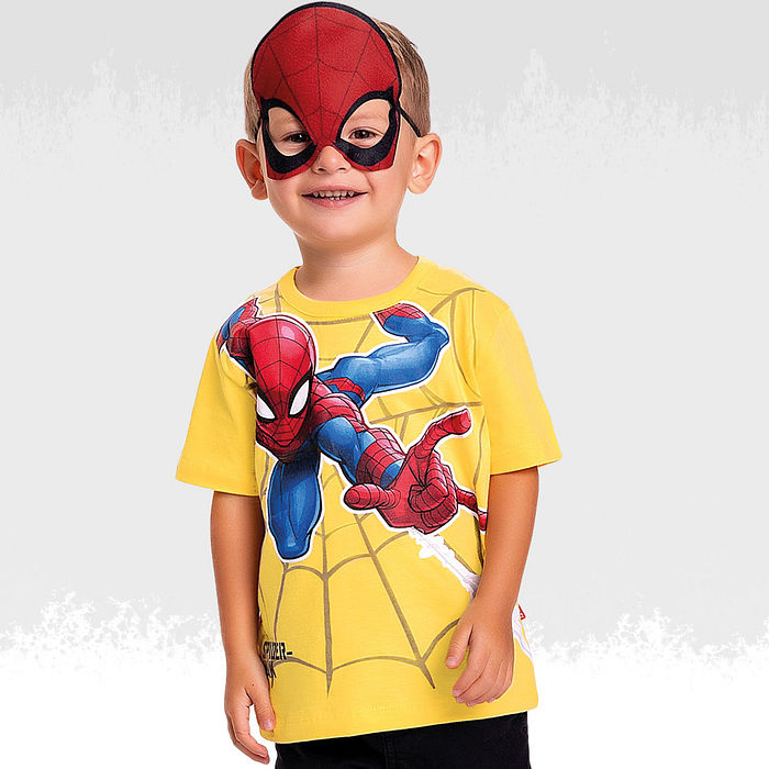 Camiseta em meia malha spiderman com mascara