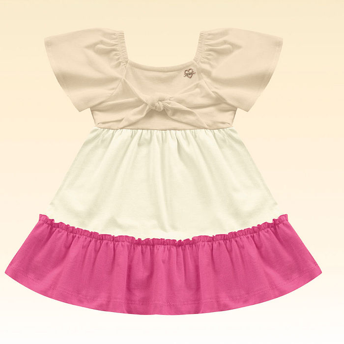 Vestido meia malha tricolors e amarração em laço