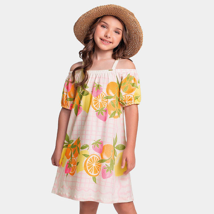 Vestido com elástico de frutas