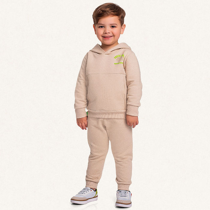 Conjunto blusão com capuz e calça em moletom molinê coqueiro