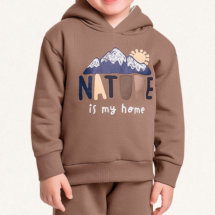 Conjunto blusão com capuz e calça em moletom nature