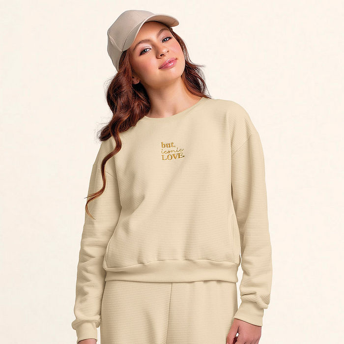 Conjunto blusão e calça wide leg iconic em moletom lótus