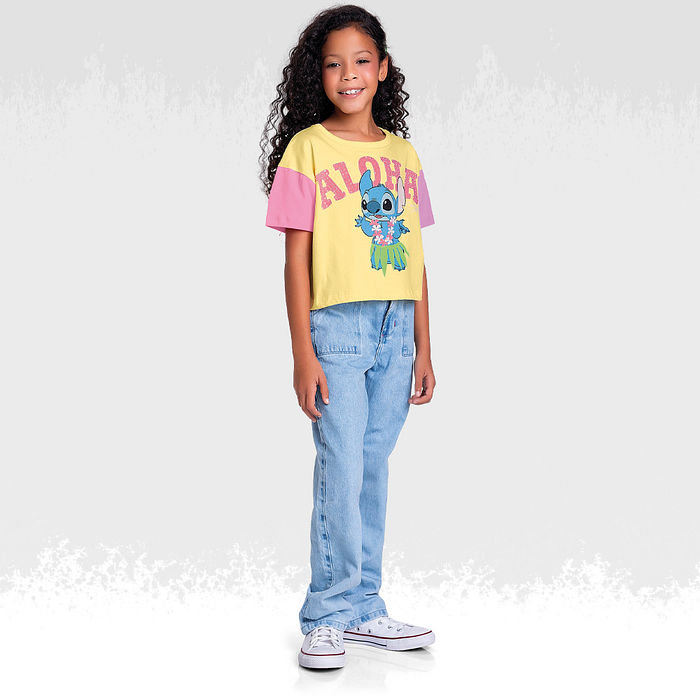 Blusa em meia malha aloha lilo stitch