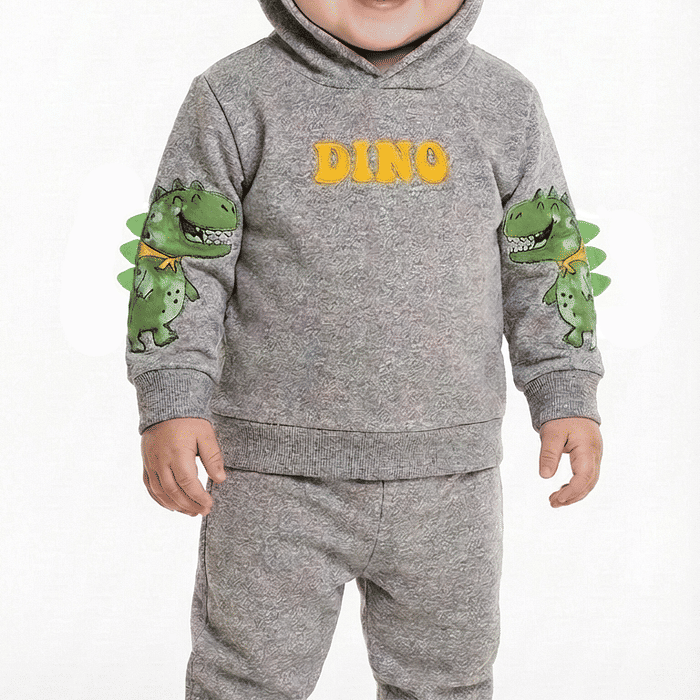 Conjunto blusão com capuz e calça em moletom molinê