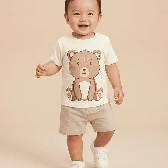 Conjunto bebê camiseta e bermuda ursinhos