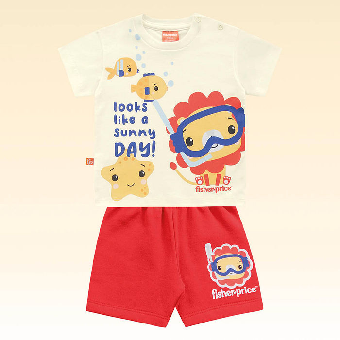 Conjunto camiseta fundo do mar com short moletinho