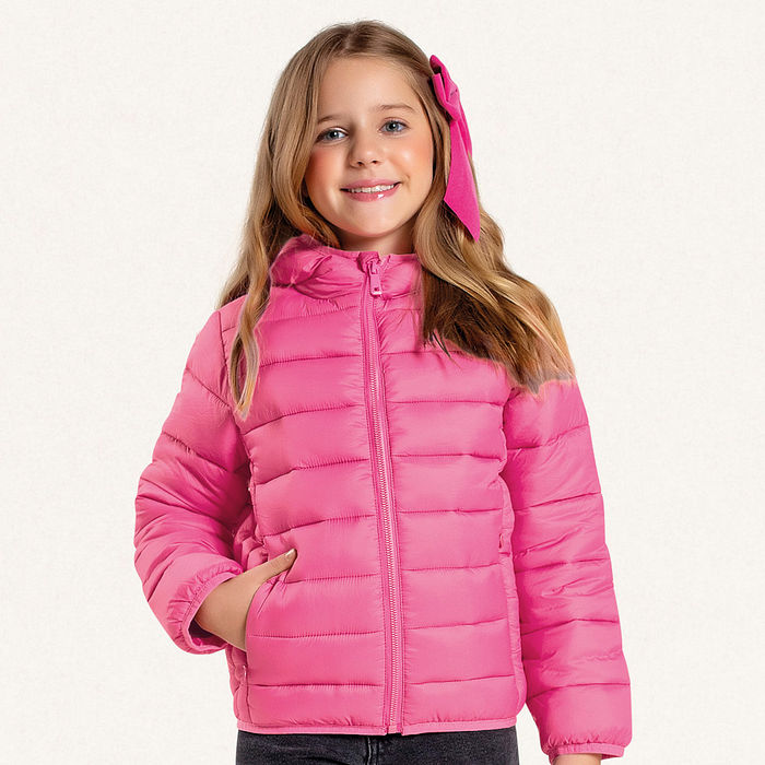 Jaqueta puffer com capuz com forro e com bolso