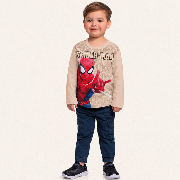 Camiseta manga longa em meia malha Homem-aranha teia