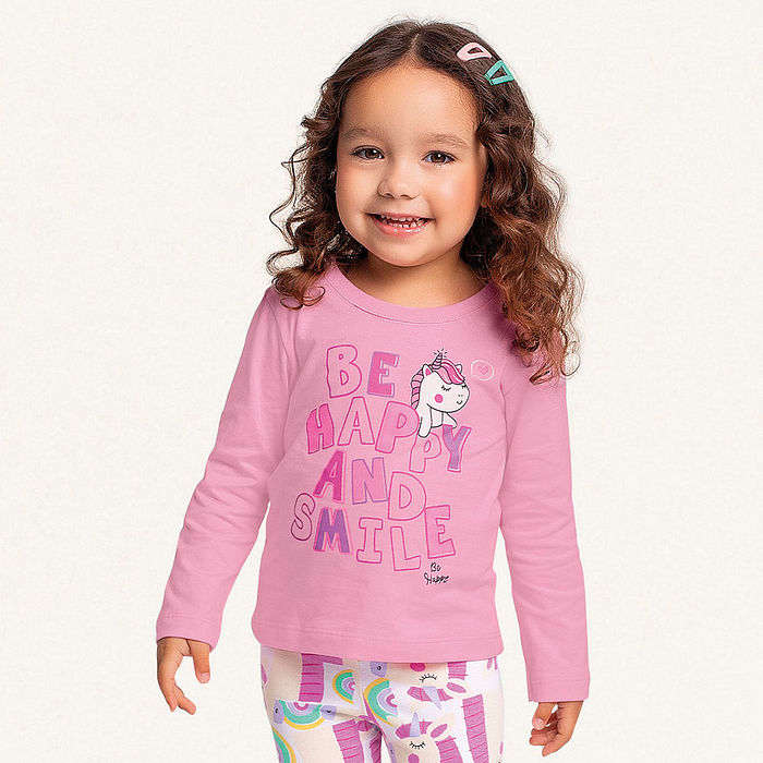 Conjunto blusa manga longa em meia malha e legging em cotton leve unicórnio