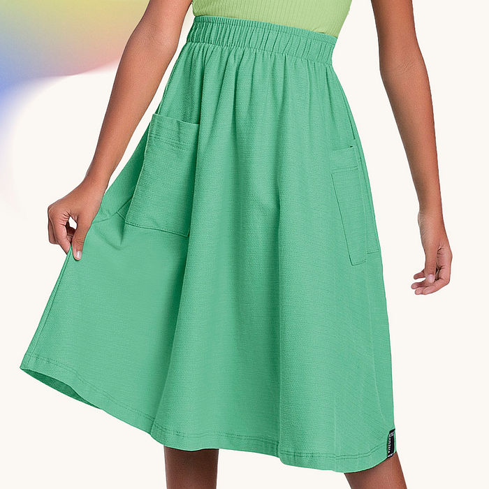 Saia midi em malha florence com bolso