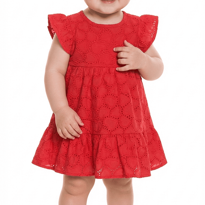 Vestido em laise com botão de pressão