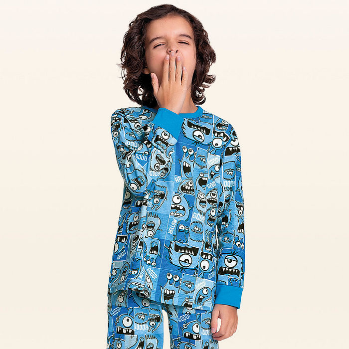 Conjunto pijama camiseta manga longa e calça mostrinho