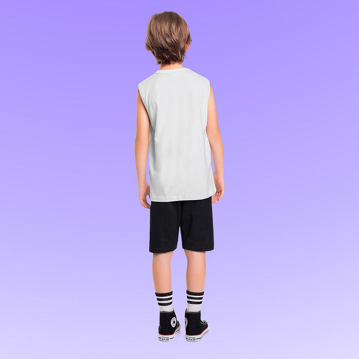 Conjunto regata em meia malha e bermuda em moletinho Batman