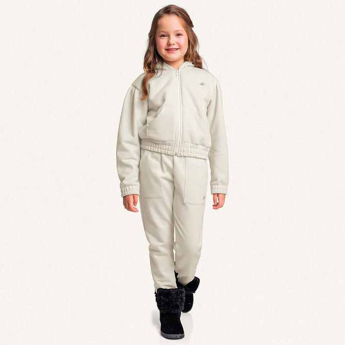 Jaqueta com capuz com elástico em moletom lurex