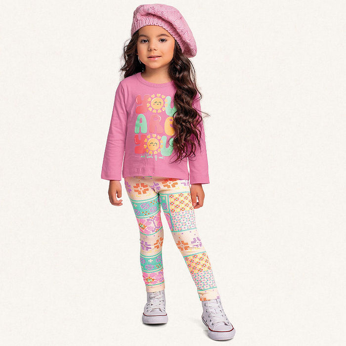 Conjunto blusa manga longa em meia malha e legging em cotton leve sol