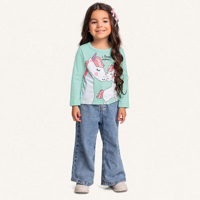 Blusa manga longa em meia malha unicórnio