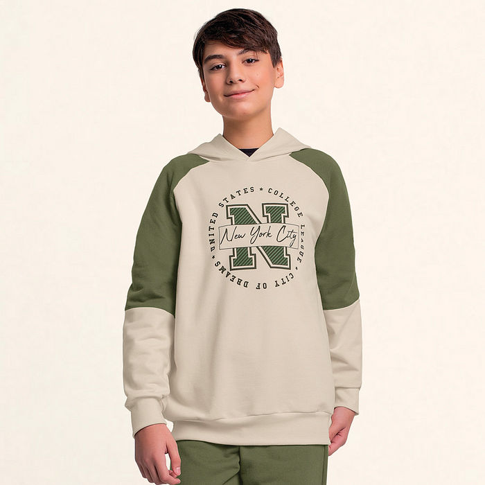 Conjunto blusão com capuz e calça em moletom New York