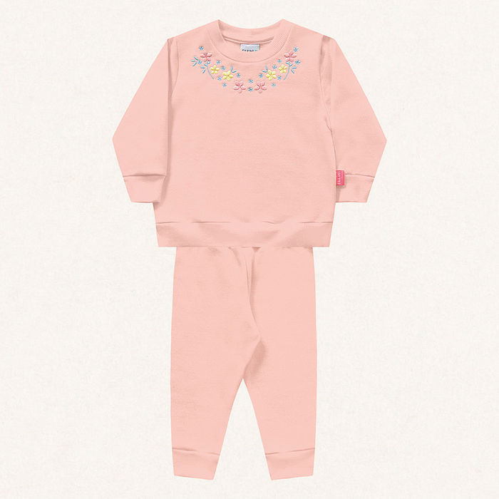 Conjunto blusão e calça em moletom flor